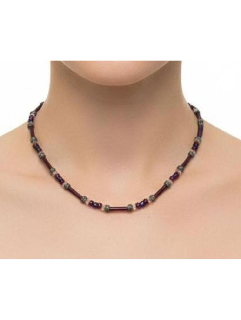 NECKLACE Vintage NTL Beaded Necklace with Tubular and Round Beads 17.5 In